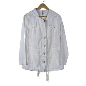 Michael Stars Womens Jacket Small White Linen Blend Hooded Utility Casual Anorak